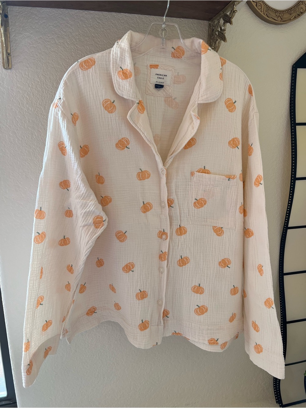 American Eagle Pumpkin Cotton Gauze Pajama Set 100% Cotton Size XL - Picture 4 of 13